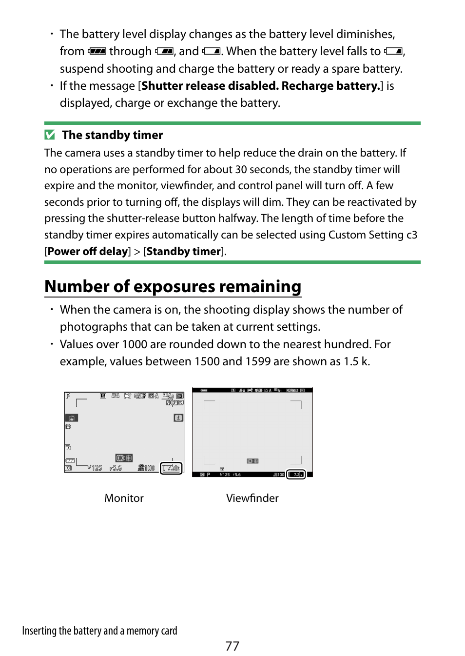 Number of exposures remaining | Nikon Zfc Mirrorless Camera with 28mm Lens User Manual | Page 77 / 624