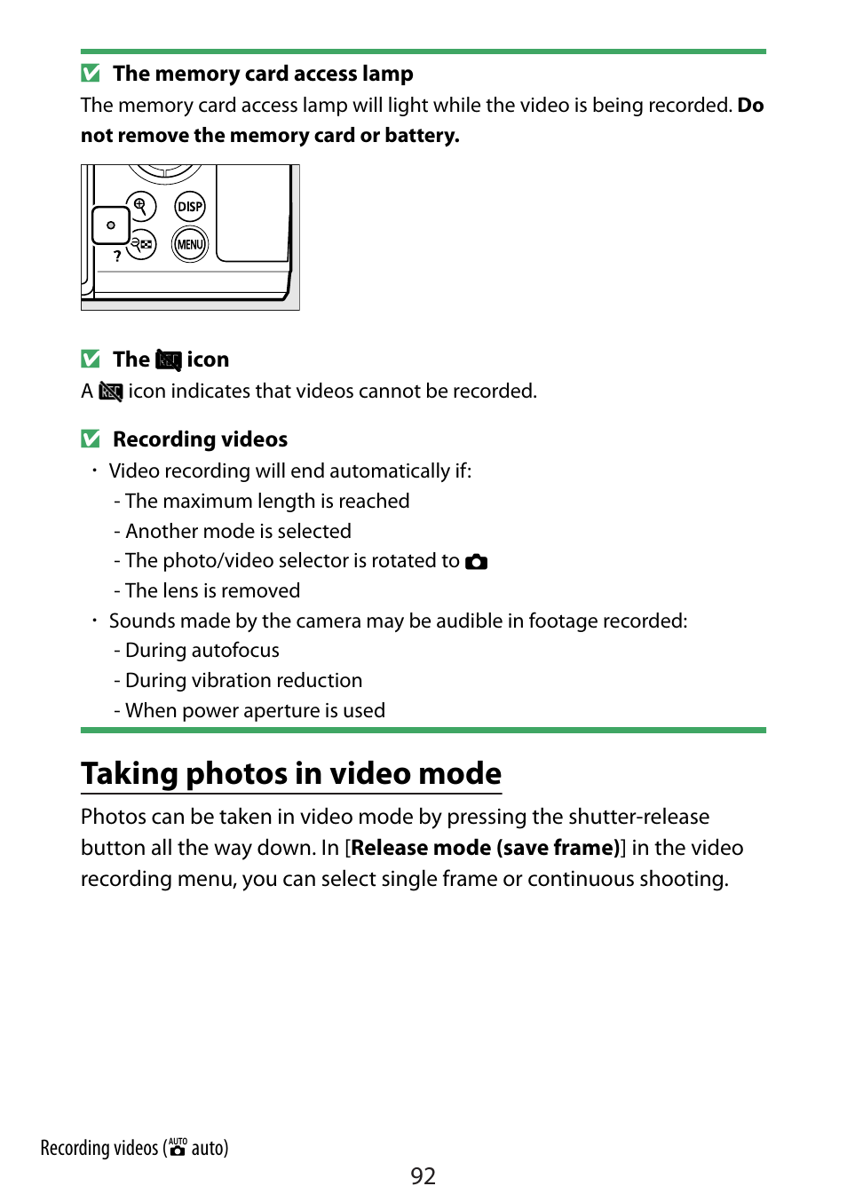 Taking photos in video mode | Nikon Zfc Mirrorless Camera with 28mm Lens User Manual | Page 92 / 624