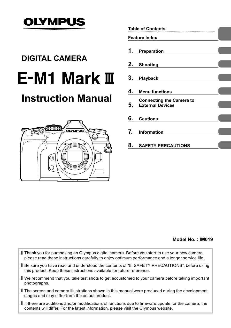 Olympus OM-D E-M1 Mark III Mirrorless Camera User Manual | 333 pages