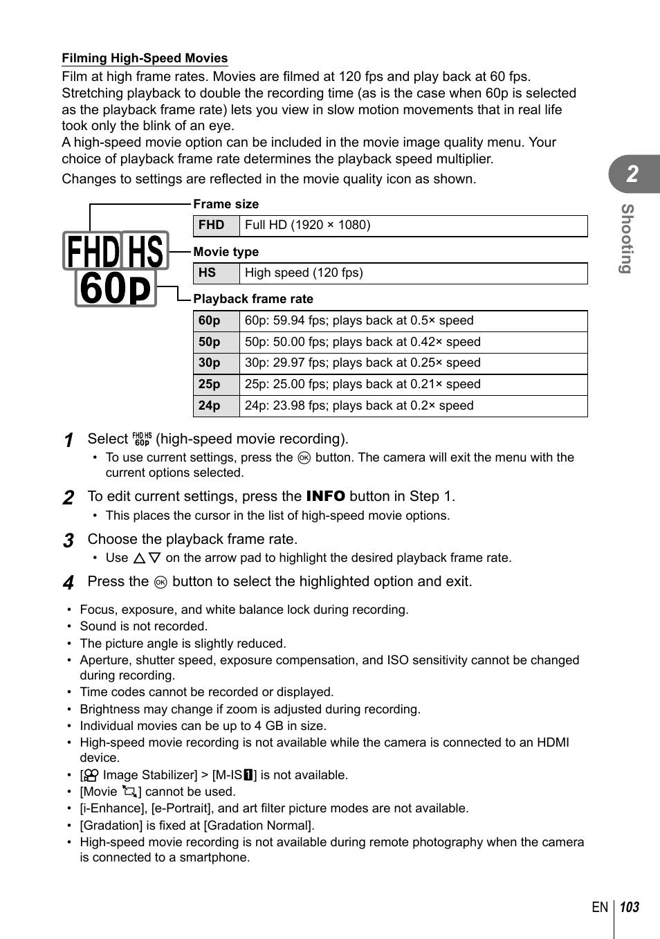 Shooting | Olympus OM-D E-M1 Mark III Mirrorless Camera User Manual | Page 103 / 333
