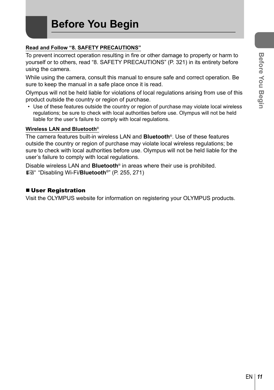 Before you begin, Before y ou begin | Olympus OM-D E-M1 Mark III Mirrorless Camera User Manual | Page 11 / 333