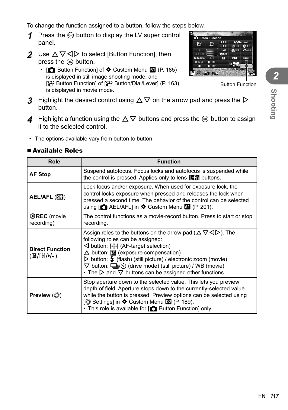 Shooting, 117 en | Olympus OM-D E-M1 Mark III Mirrorless Camera User Manual | Page 117 / 333