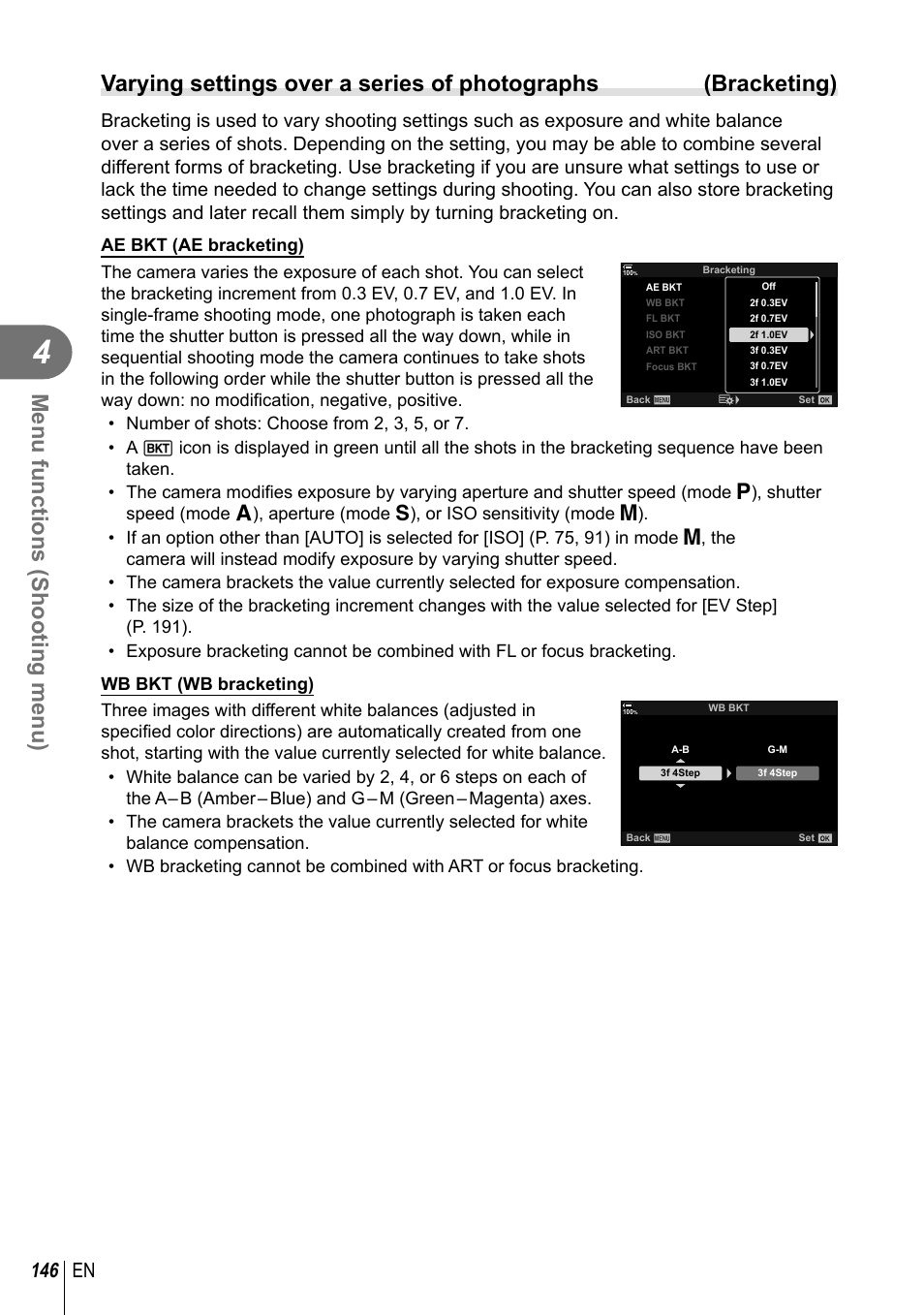 Menu functions (shooting menu), 146 en | Olympus OM-D E-M1 Mark III Mirrorless Camera User Manual | Page 146 / 333