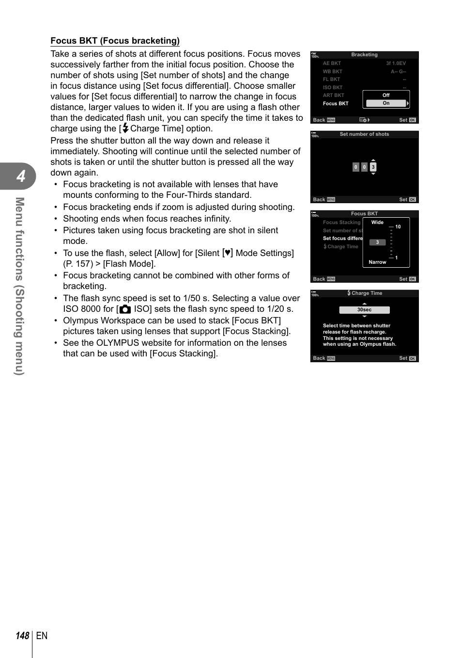 Menu functions (shooting menu), 148 en | Olympus OM-D E-M1 Mark III Mirrorless Camera User Manual | Page 148 / 333