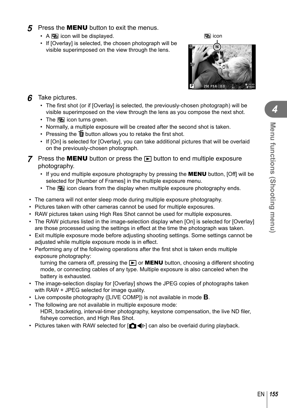 Menu functions (shooting menu) | Olympus OM-D E-M1 Mark III Mirrorless Camera User Manual | Page 155 / 333