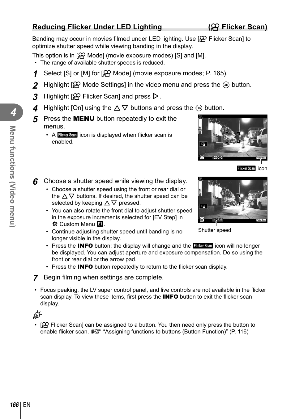 Menu functions (v ideo menu) | Olympus OM-D E-M1 Mark III Mirrorless Camera User Manual | Page 166 / 333