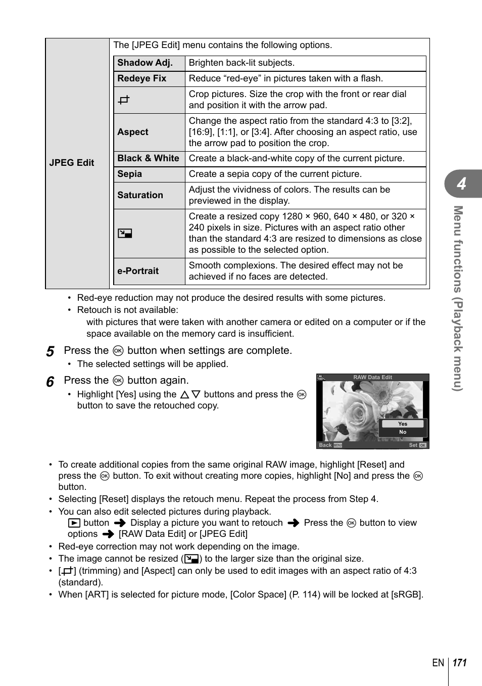 Menu functions (playback menu) | Olympus OM-D E-M1 Mark III Mirrorless Camera User Manual | Page 171 / 333