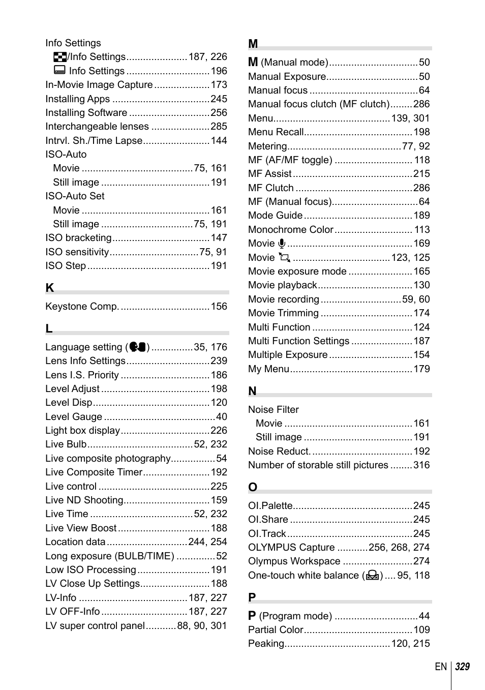 Olympus OM-D E-M1 Mark III Mirrorless Camera User Manual | Page 329 / 333