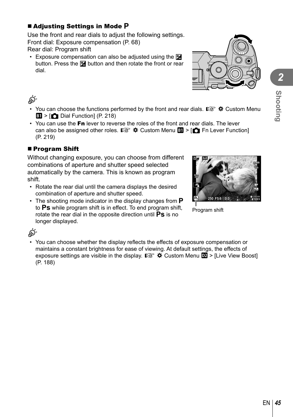 Shooting, 45 en | Olympus OM-D E-M1 Mark III Mirrorless Camera User Manual | Page 45 / 333