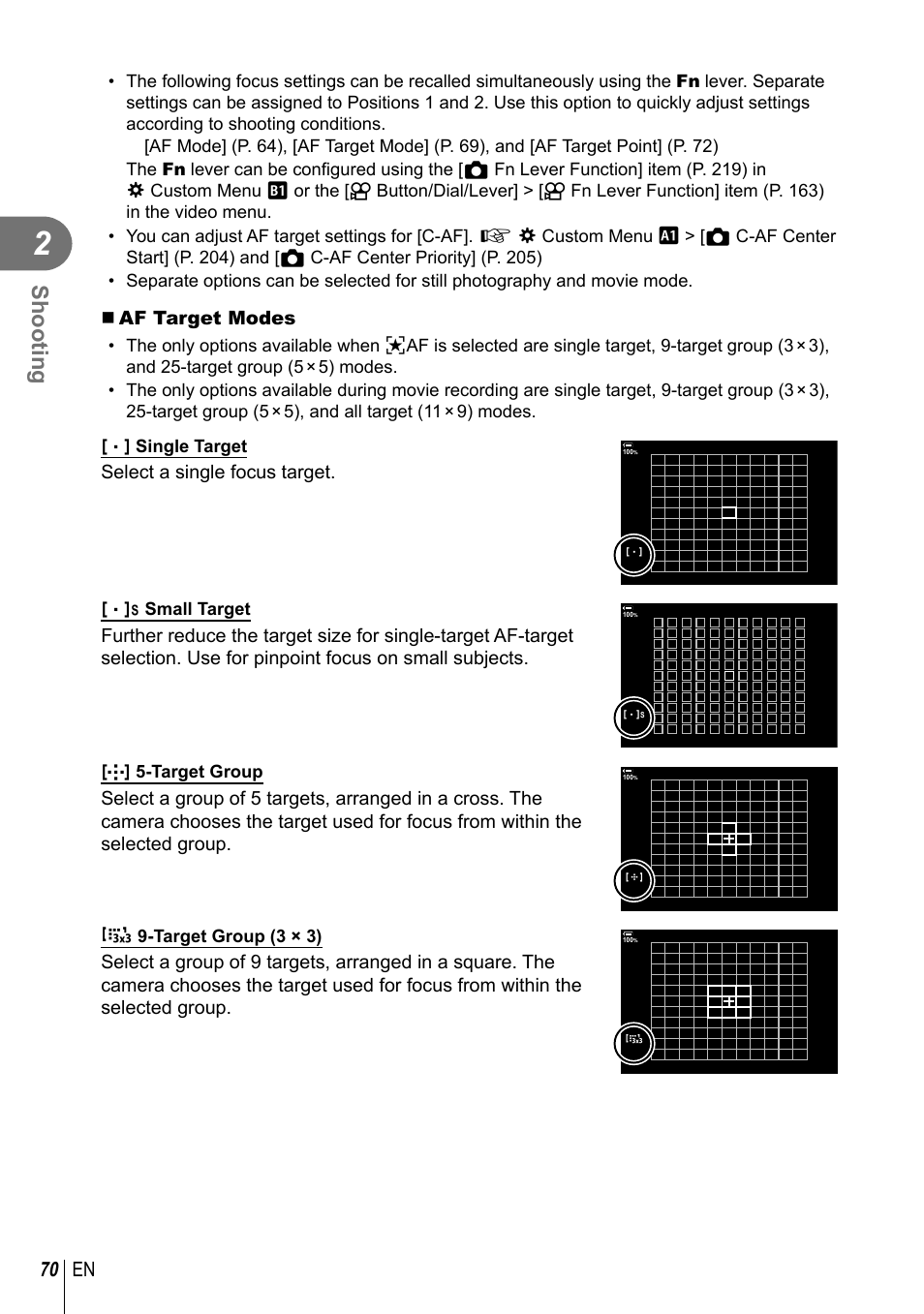 Shooting, 70 en | Olympus OM-D E-M1 Mark III Mirrorless Camera User Manual | Page 70 / 333