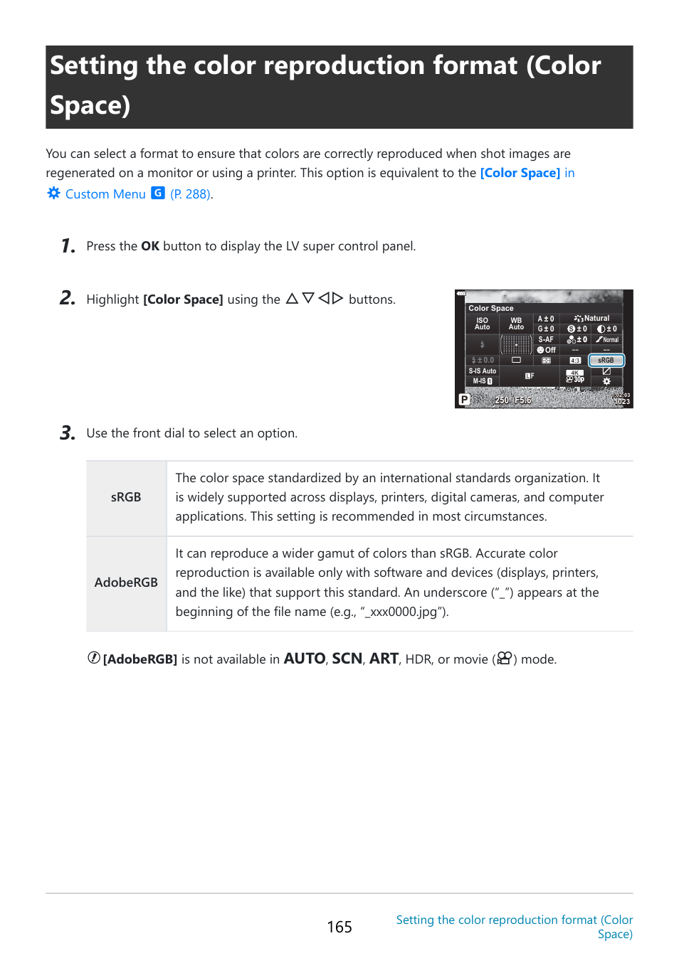 P. 165, Fghi, Auto | OM SYSTEM OM-5 Mirrorless Camera with 12-45mm f/4 PRO Lens (Silver) User Manual | Page 165 / 467