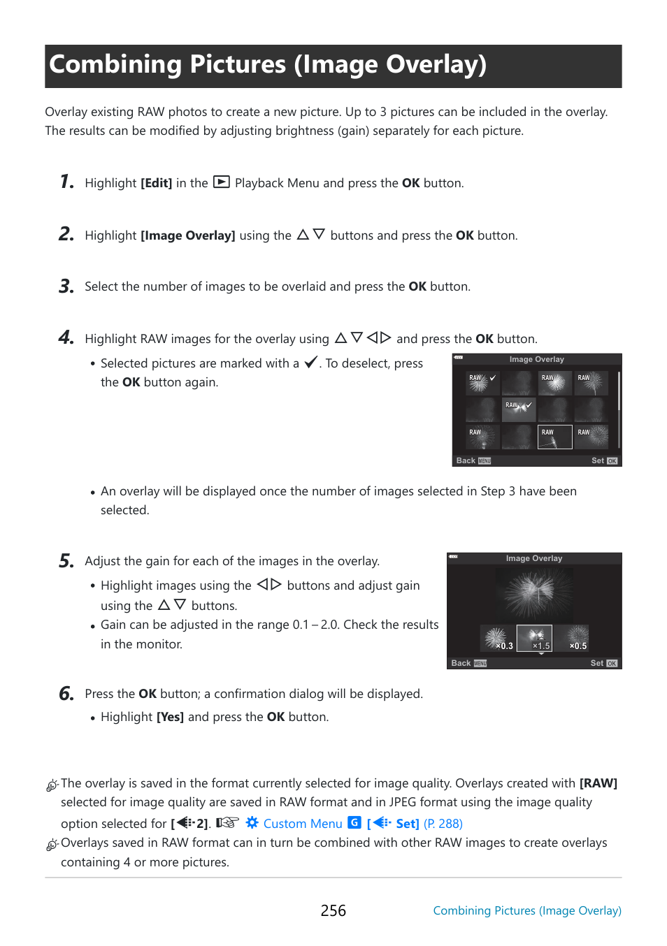 Combining pictures (image overlay), Combining pictures (image overlay)” (p. 256), Fghi | OM SYSTEM OM-5 Mirrorless Camera with 12-45mm f/4 PRO Lens (Silver) User Manual | Page 256 / 467