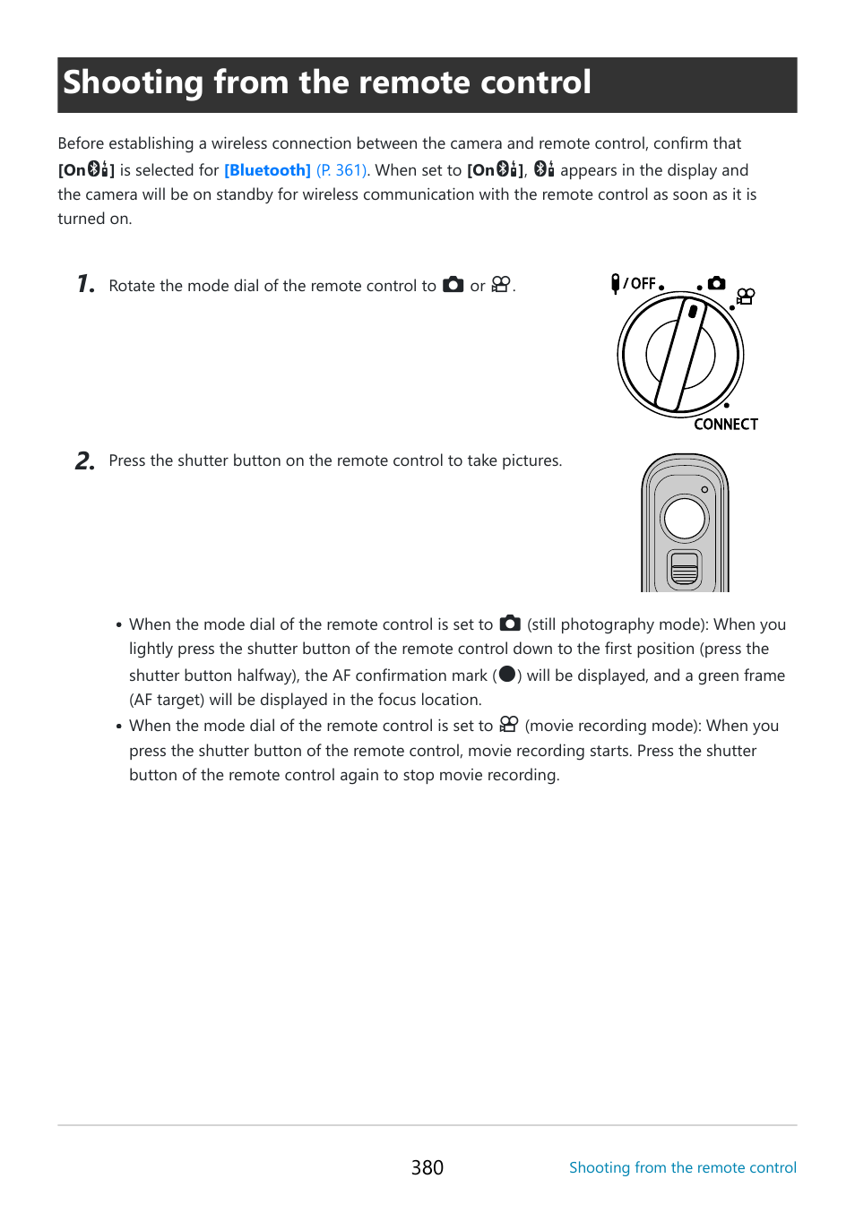 Shooting from the remote control, P. 380 | OM SYSTEM OM-5 Mirrorless Camera with 12-45mm f/4 PRO Lens (Silver) User Manual | Page 380 / 467