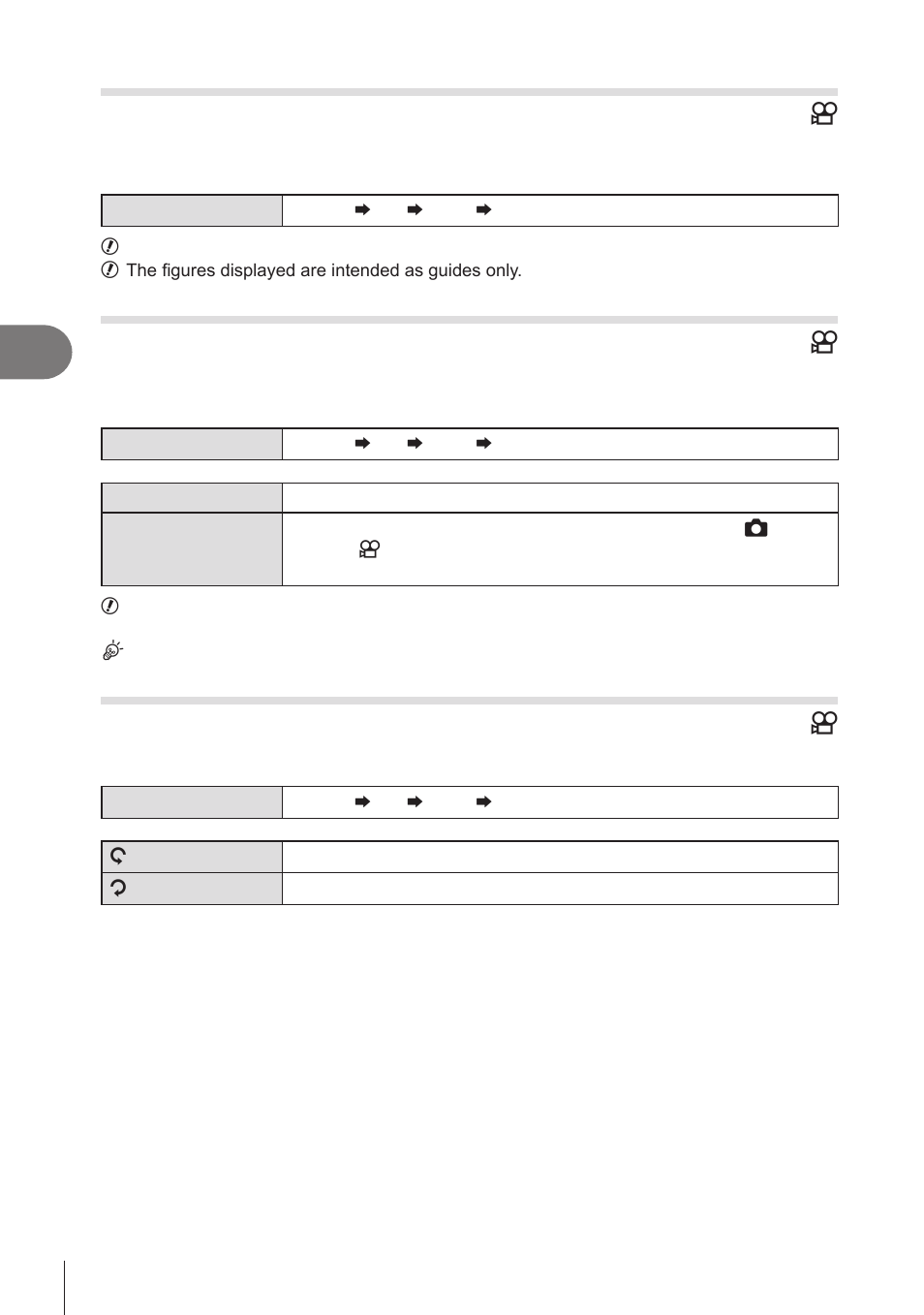 Disabling the mf clutch (mf clutch), Lens focus direction (focus ring), Ring] (p. 104) | Pa s m b, Shooting settings | OM SYSTEM OM-1 Mirrorless Camera User Manual | Page 104 / 342