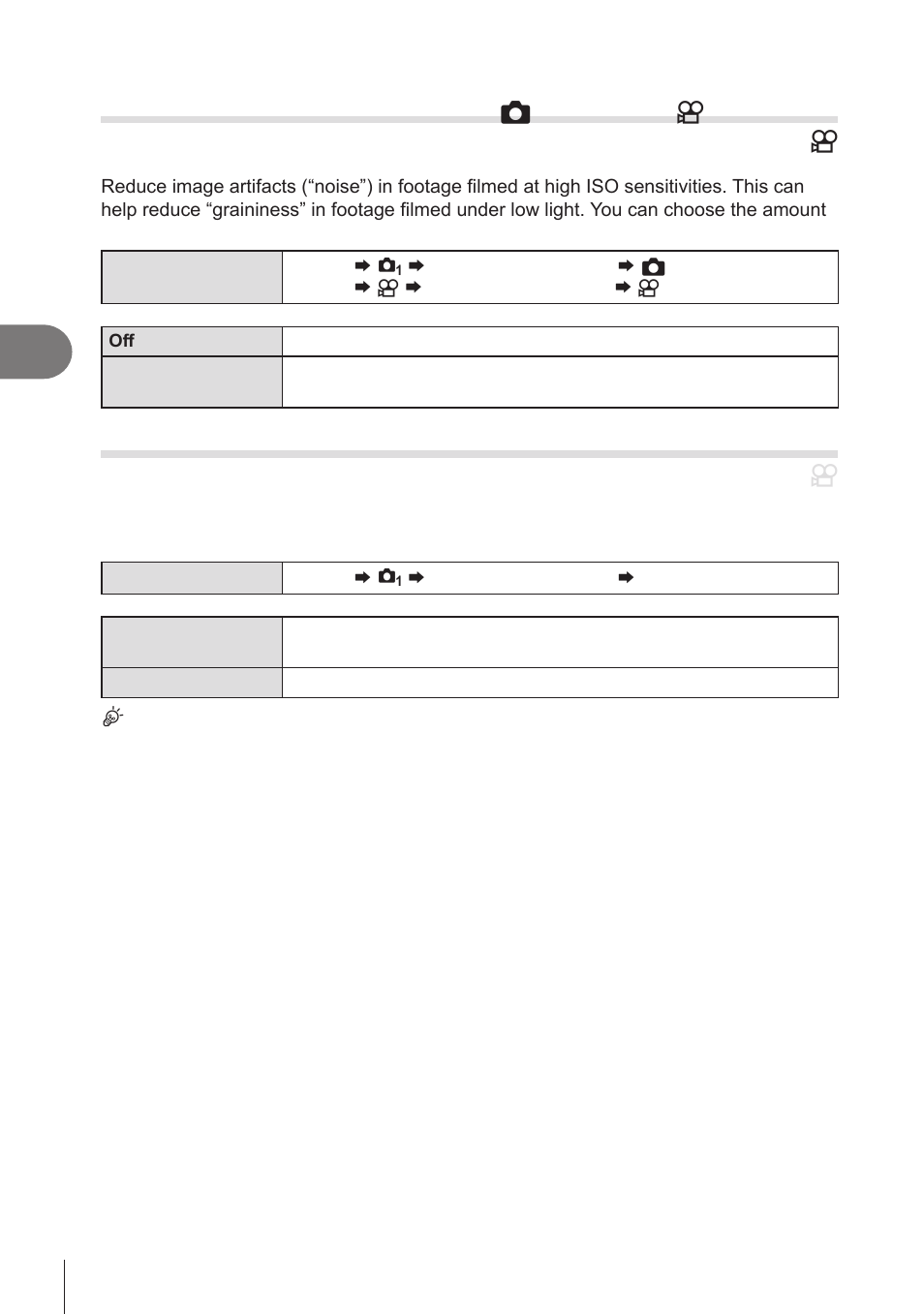 High iso noise reduction options, Noise filter, Noise filter) | Image processing options (low iso processing), Pa s m b, Shooting settings | OM SYSTEM OM-1 Mirrorless Camera User Manual | Page 116 / 342