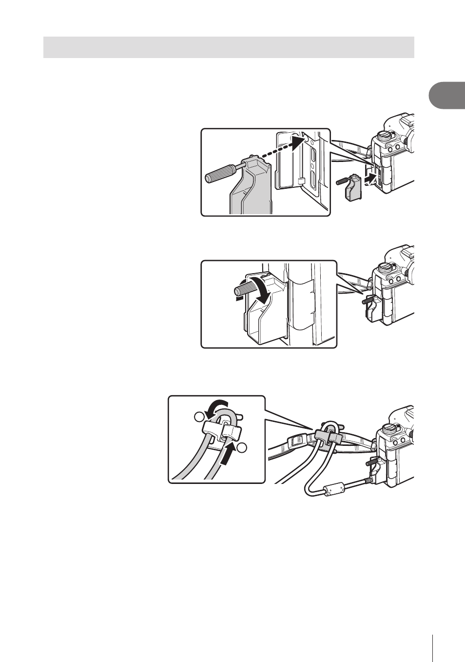 Attaching cable protectors | OM SYSTEM OM-1 Mirrorless Camera User Manual | Page 19 / 342