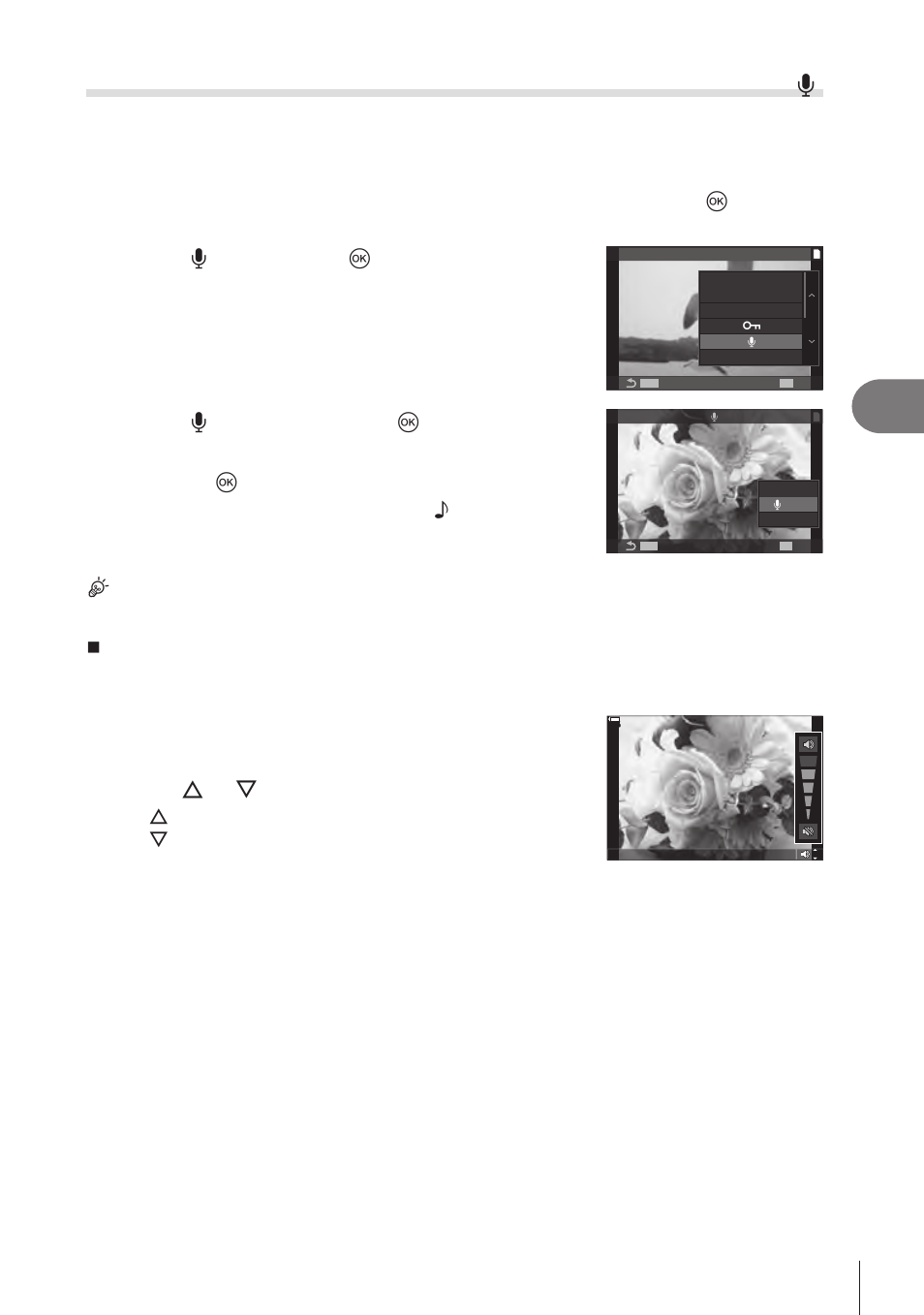 Adding audio to pictures, P. 199, Playback | Adding audio to pictures ( r ) | OM SYSTEM OM-1 Mirrorless Camera User Manual | Page 199 / 342