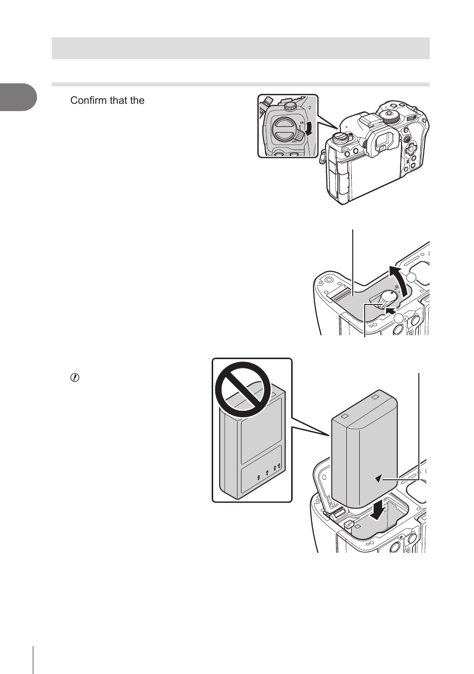 Inserting and removing the battery, Inserting the battery, P. 20 | OM SYSTEM OM-1 Mirrorless Camera User Manual | Page 20 / 342