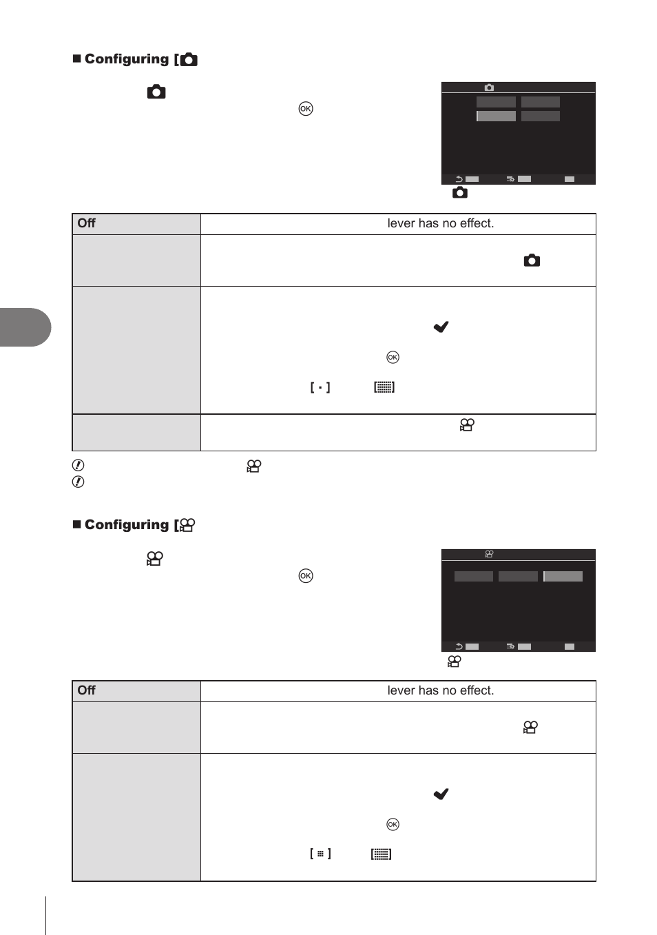 Fn lever function] item (p. 220) or the, Fn lever function] item (p. 220), Customizing the camera | 220 en | OM SYSTEM OM-1 Mirrorless Camera User Manual | Page 220 / 342