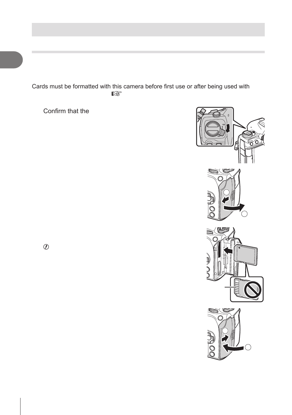 Inserting and removing the card, Inserting the card, P. 24 | OM SYSTEM OM-1 Mirrorless Camera User Manual | Page 24 / 342