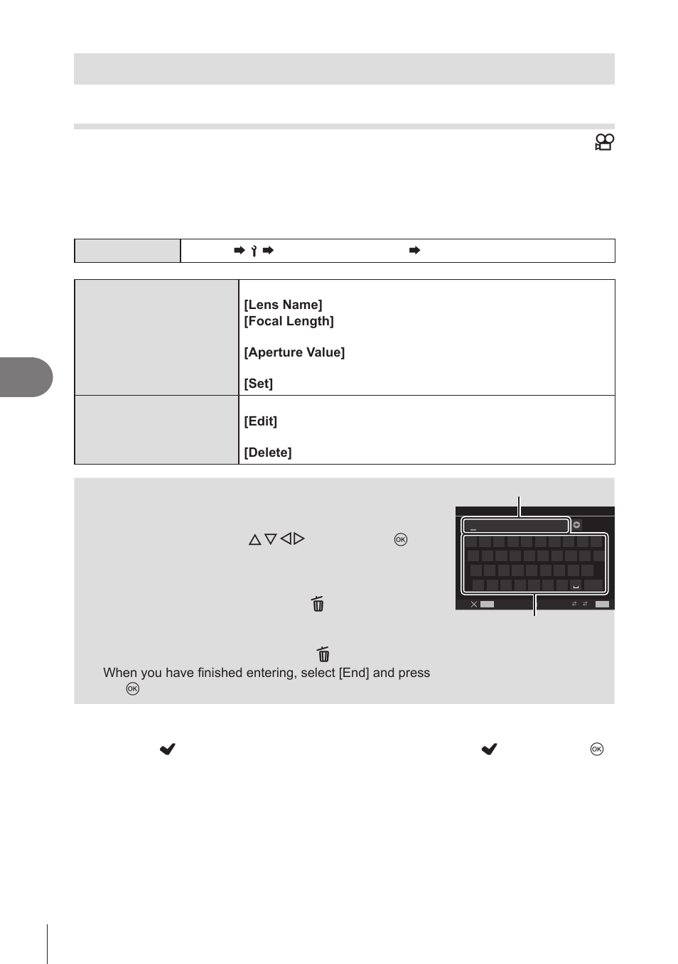 User information, Saving lens info (lens info settings), Pa s m b | Setting up the camera, 246 en | OM SYSTEM OM-1 Mirrorless Camera User Manual | Page 246 / 342