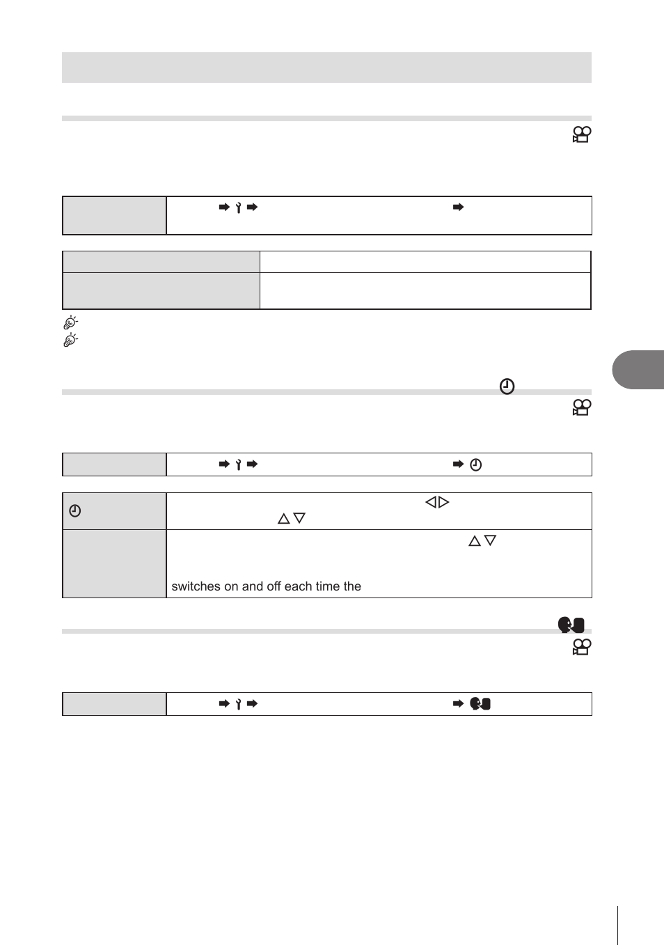 Reset/clock/language/others settings, Setting the camera clock, Settings) | Choosing a language, Settings)” (p. 257), Setting the, Camera clock, P. 257, Pa s m b | OM SYSTEM OM-1 Mirrorless Camera User Manual | Page 257 / 342