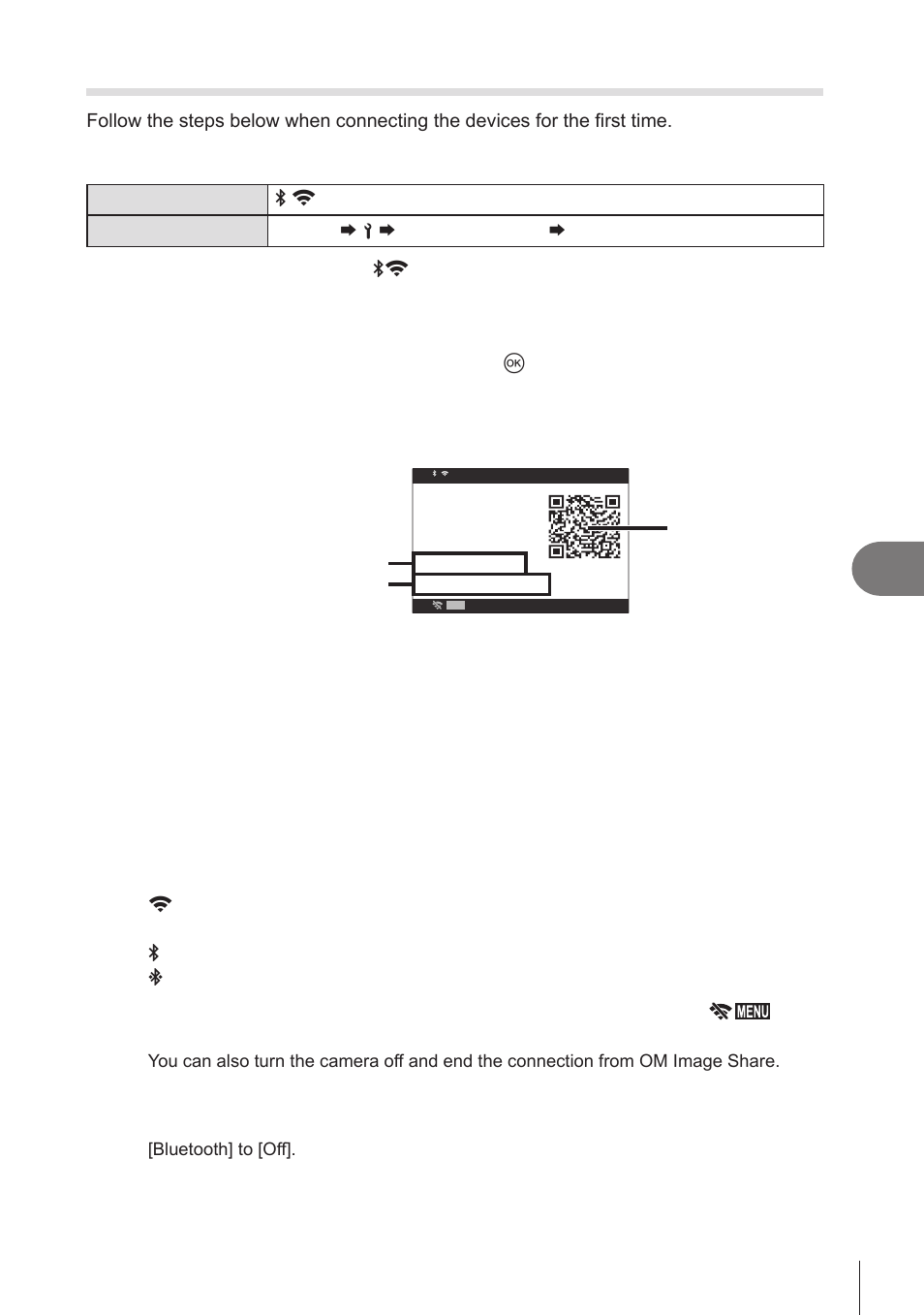 P. 261, 267, P. 261, Connecting the camera to external devices | 261 en, Select [device connection] and press the q button, Settings | OM SYSTEM OM-1 Mirrorless Camera User Manual | Page 261 / 342