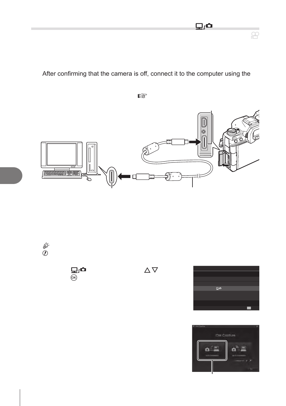 Uploading pictures as they are taken, Raw/control), P. 284 | Pa s m b, Connecting the camera to external devices | OM SYSTEM OM-1 Mirrorless Camera User Manual | Page 284 / 342