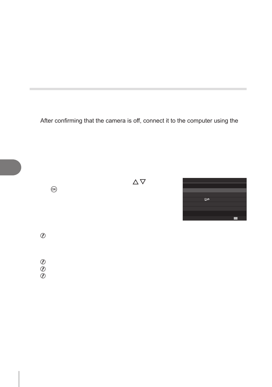 Copying pictures to the computer (storage/mtp), Connecting the camera to external devices | OM SYSTEM OM-1 Mirrorless Camera User Manual | Page 286 / 342