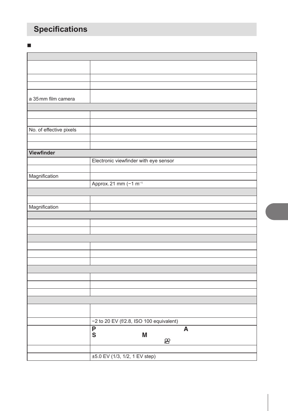 Specifications, Information, 329 en | OM SYSTEM OM-1 Mirrorless Camera User Manual | Page 329 / 342