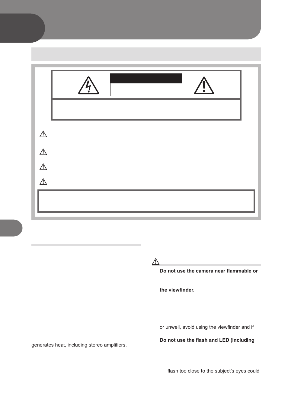 Safety precautions, General precautions, Warning | OM SYSTEM OM-1 Mirrorless Camera User Manual | Page 332 / 342