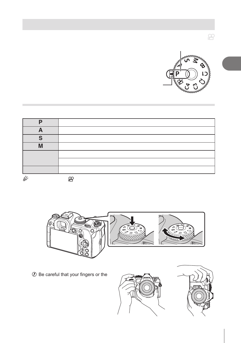 Shooting still pictures, Types of shooting modes, P. 39 | Pa s m b | OM SYSTEM OM-1 Mirrorless Camera User Manual | Page 39 / 342