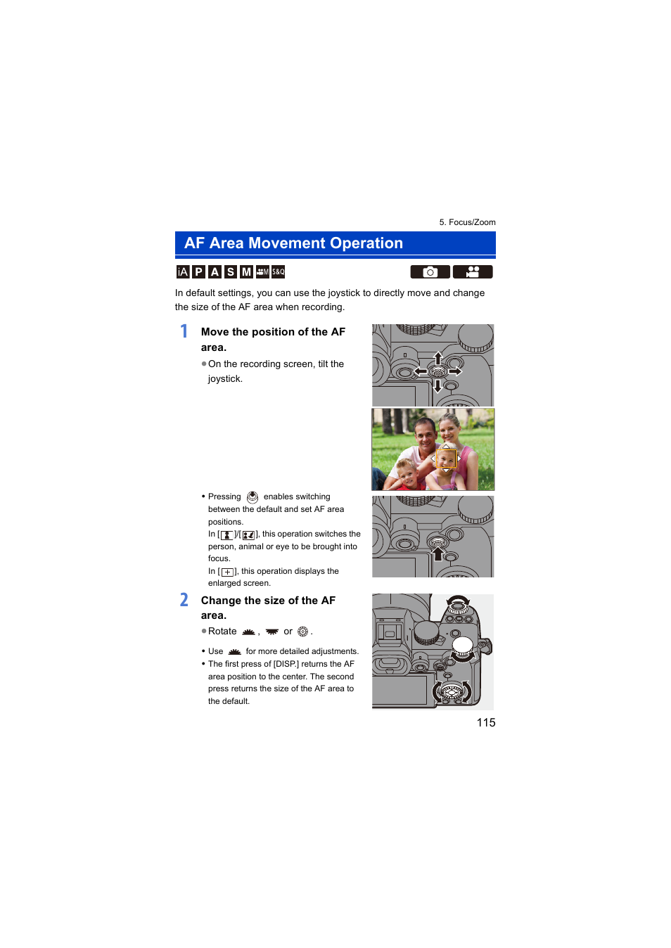 Af area movement operation | Panasonic Lumix S5 Mirrorless Camera User Manual | Page 115 / 570