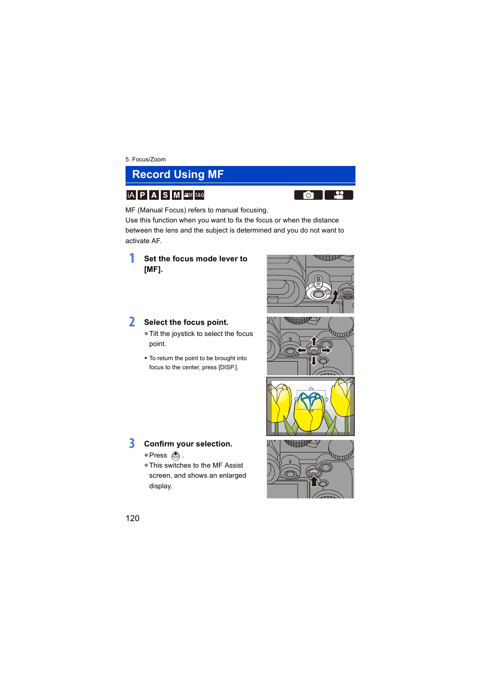 Record using mf | Panasonic Lumix S5 Mirrorless Camera User Manual | Page 120 / 570