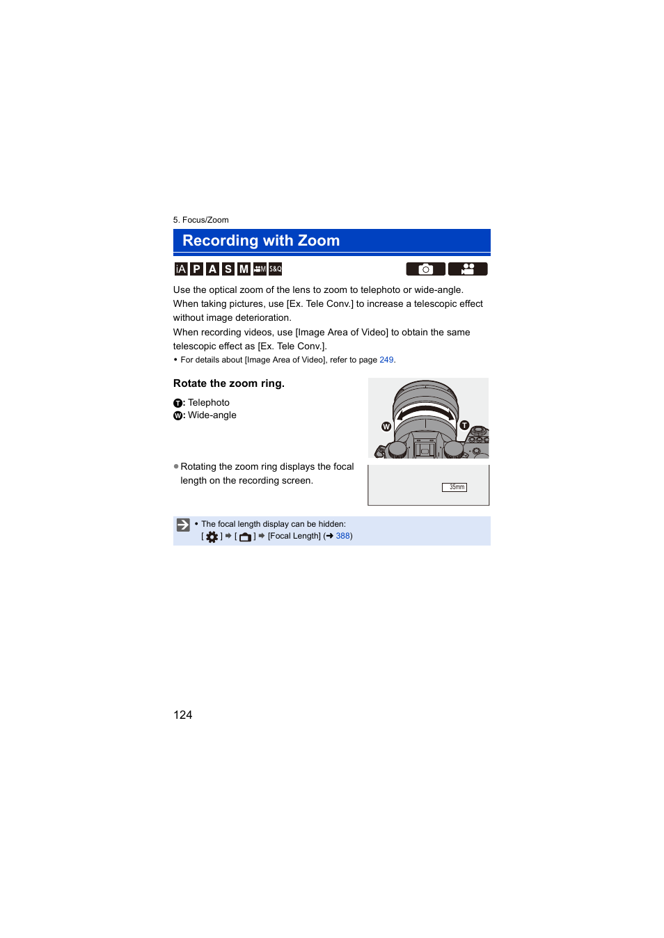 Recording with zoom, Zoom ring, Rotate the zoom ring | Panasonic Lumix S5 Mirrorless Camera User Manual | Page 124 / 570