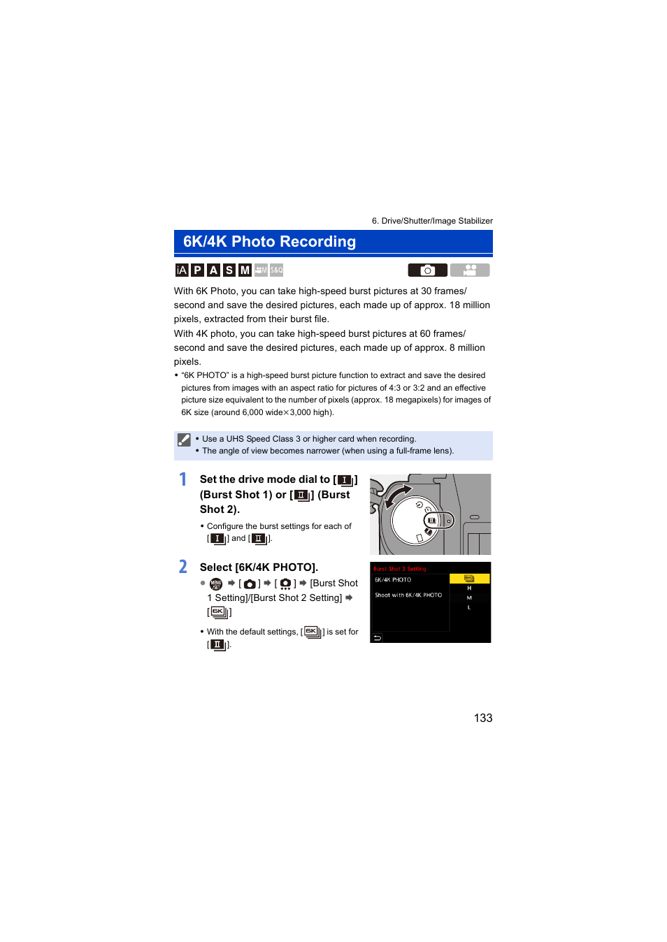 6k/4k photo recording, To “6k/4k photo recording | Panasonic Lumix S5 Mirrorless Camera User Manual | Page 133 / 570