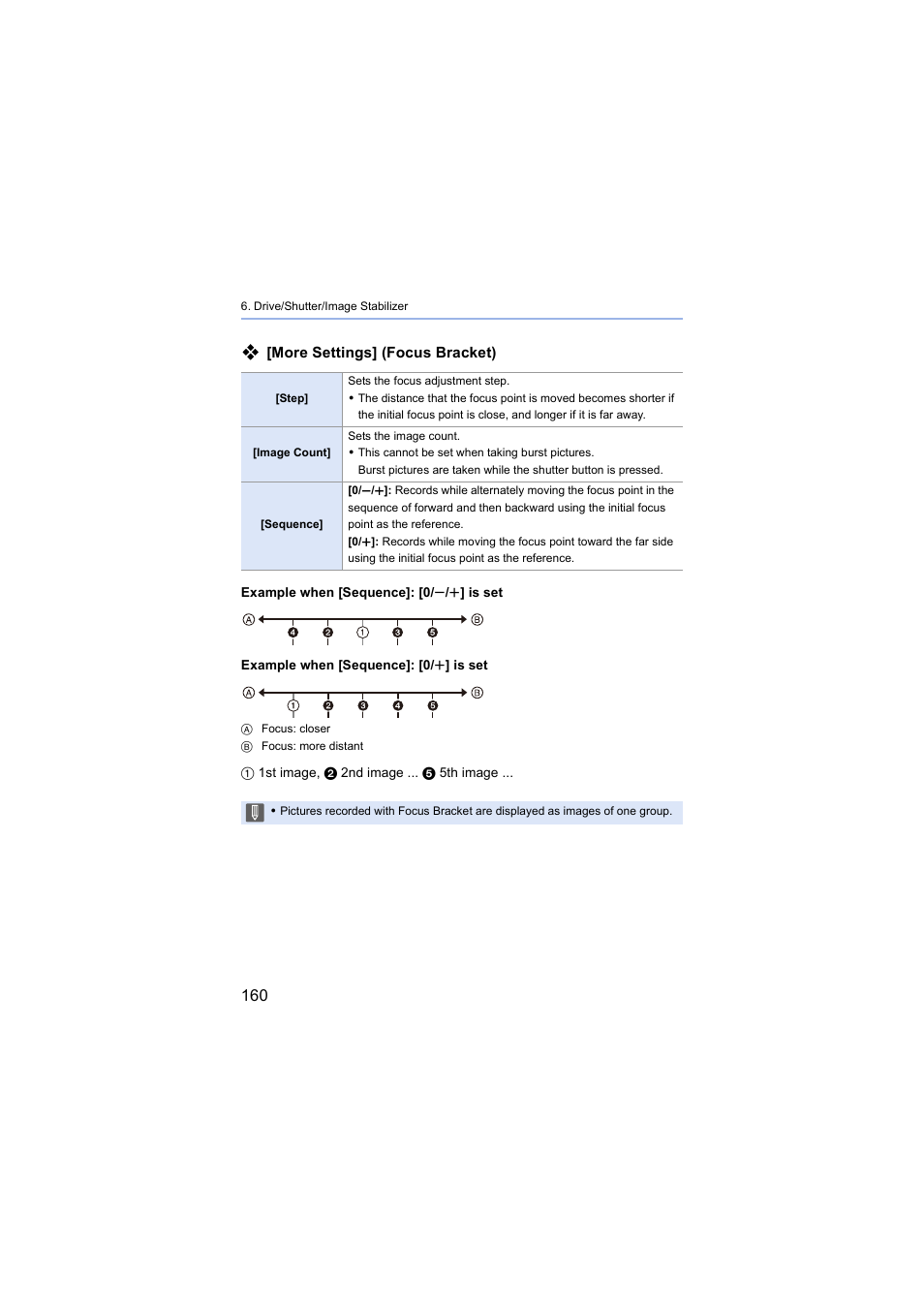 Hile changing the focus point, More settings] (focus bracket) | Panasonic Lumix S5 Mirrorless Camera User Manual | Page 160 / 570