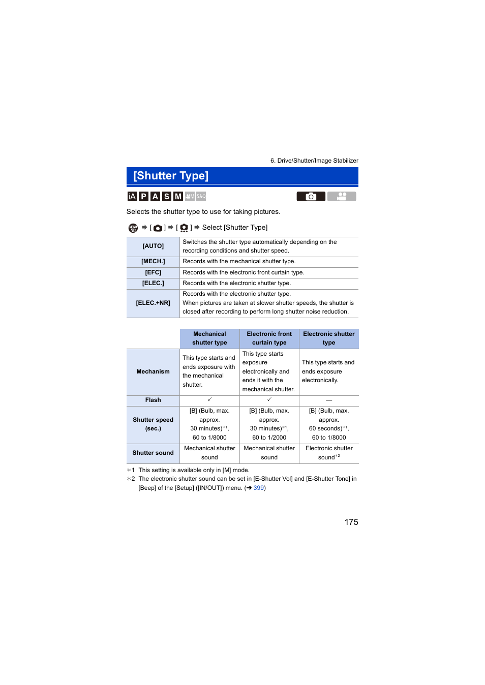 Shutter type | Panasonic Lumix S5 Mirrorless Camera User Manual | Page 175 / 570