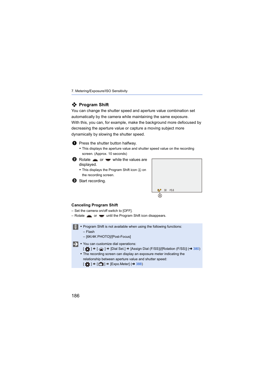 Program shift | Panasonic Lumix S5 Mirrorless Camera User Manual | Page 186 / 570