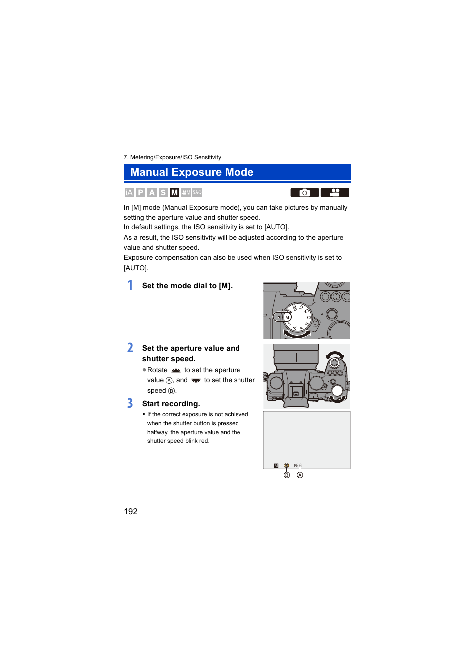 Manual exposure mode | Panasonic Lumix S5 Mirrorless Camera User Manual | Page 192 / 570