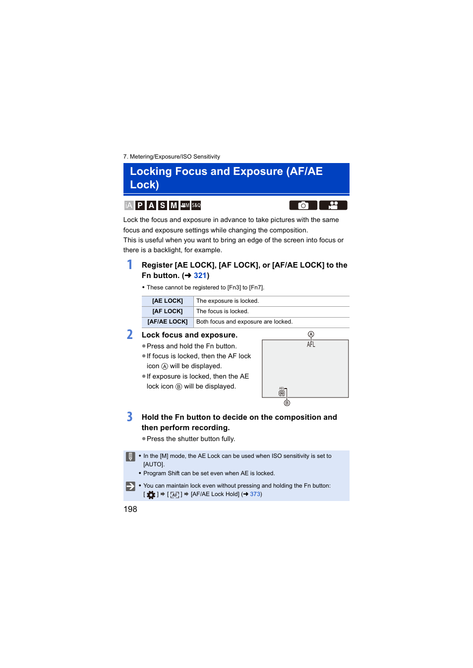 Locking focus and exposure (af/ae lock), Xposure | Panasonic Lumix S5 Mirrorless Camera User Manual | Page 198 / 570