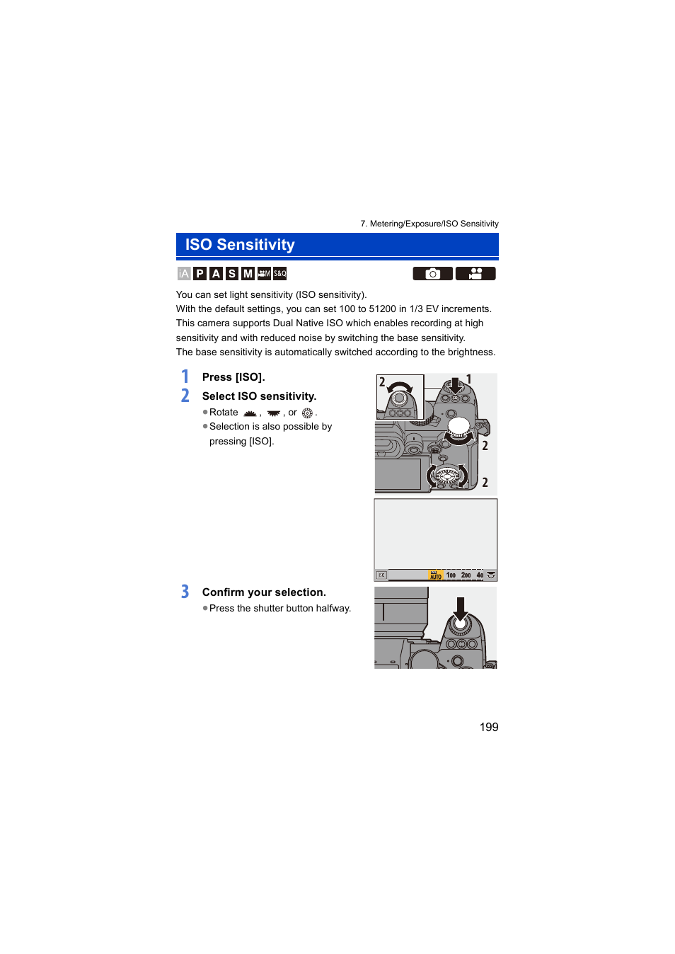 Iso sensitivity, Sitivity | Panasonic Lumix S5 Mirrorless Camera User Manual | Page 199 / 570