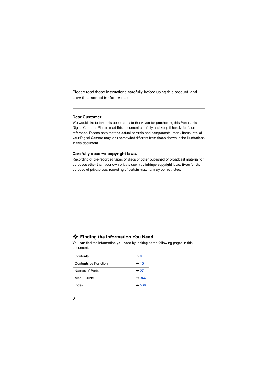 Finding the information you need | Panasonic Lumix S5 Mirrorless Camera User Manual | Page 2 / 570