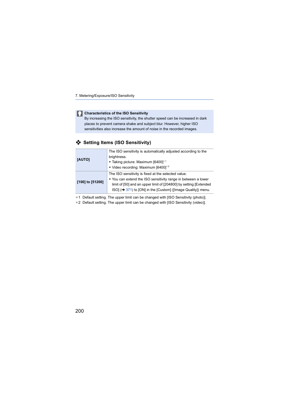 Setting items (iso sensitivity) | Panasonic Lumix S5 Mirrorless Camera User Manual | Page 200 / 570