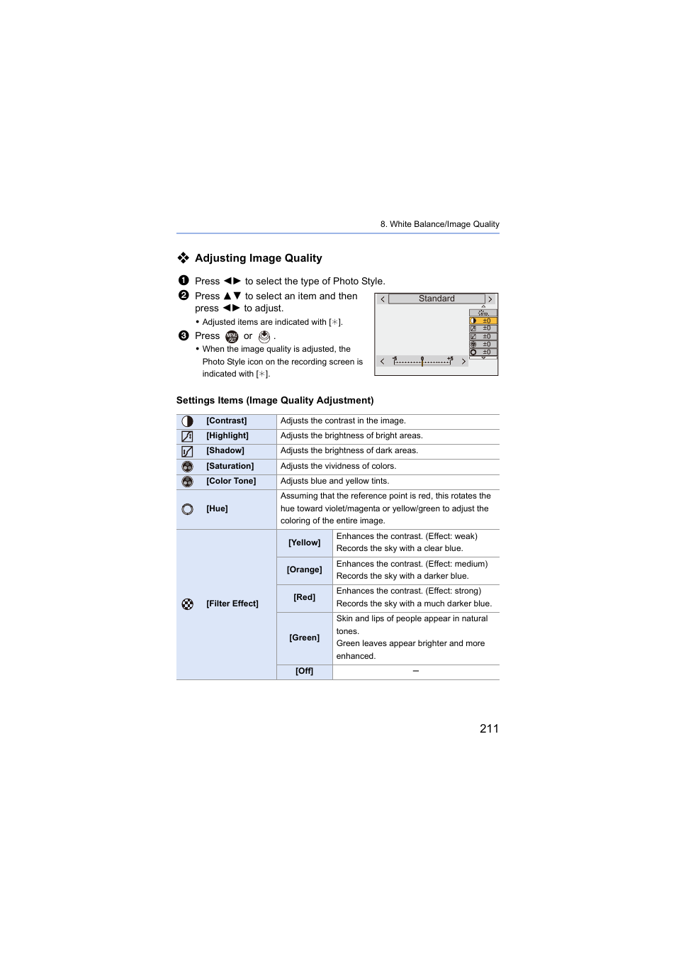 Adjusting image quality | Panasonic Lumix S5 Mirrorless Camera User Manual | Page 211 / 570