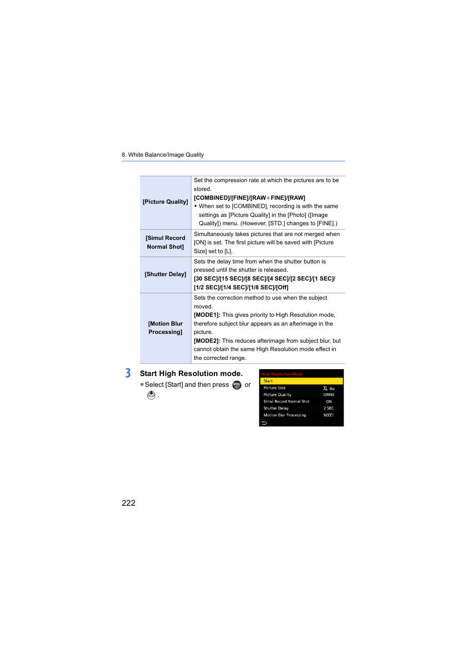 Start high resolution mode | Panasonic Lumix S5 Mirrorless Camera User Manual | Page 222 / 570