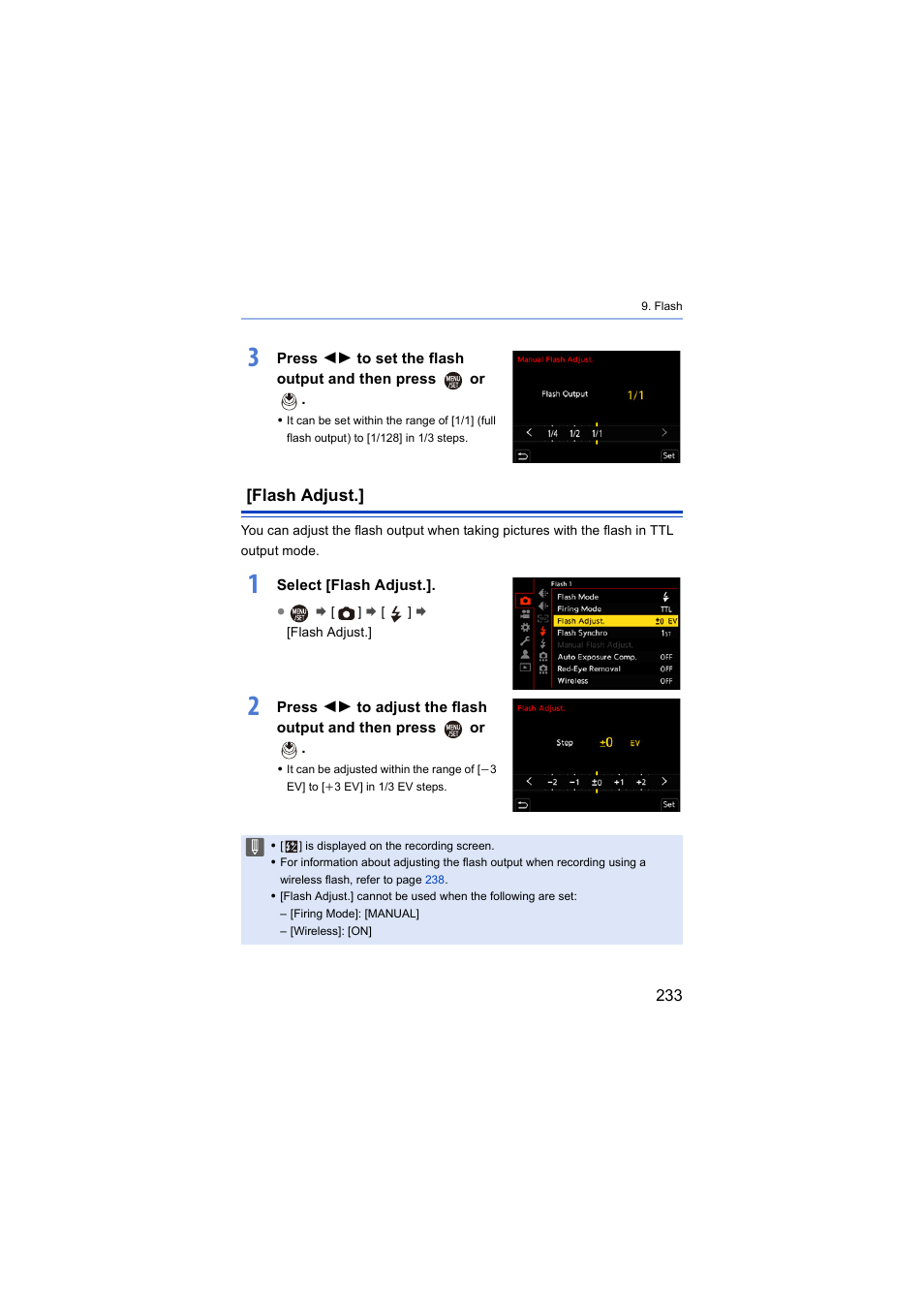 Flash adjust | Panasonic Lumix S5 Mirrorless Camera User Manual | Page 233 / 570