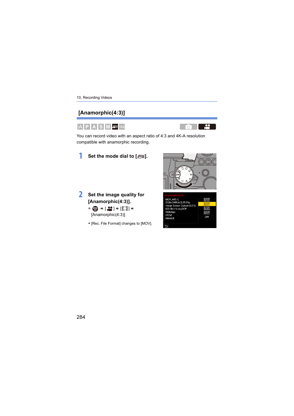 Anamorphic(4:3), Orphic(4:3)] menu | Panasonic Lumix S5 Mirrorless Camera User Manual | Page 284 / 570