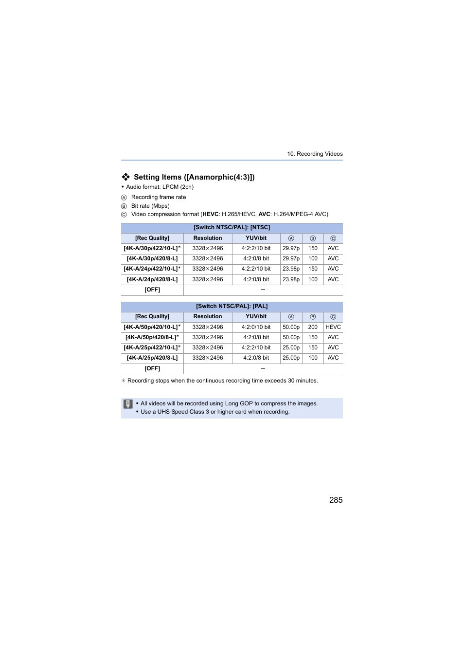 Setting items ([anamorphic(4:3)]) | Panasonic Lumix S5 Mirrorless Camera User Manual | Page 285 / 570