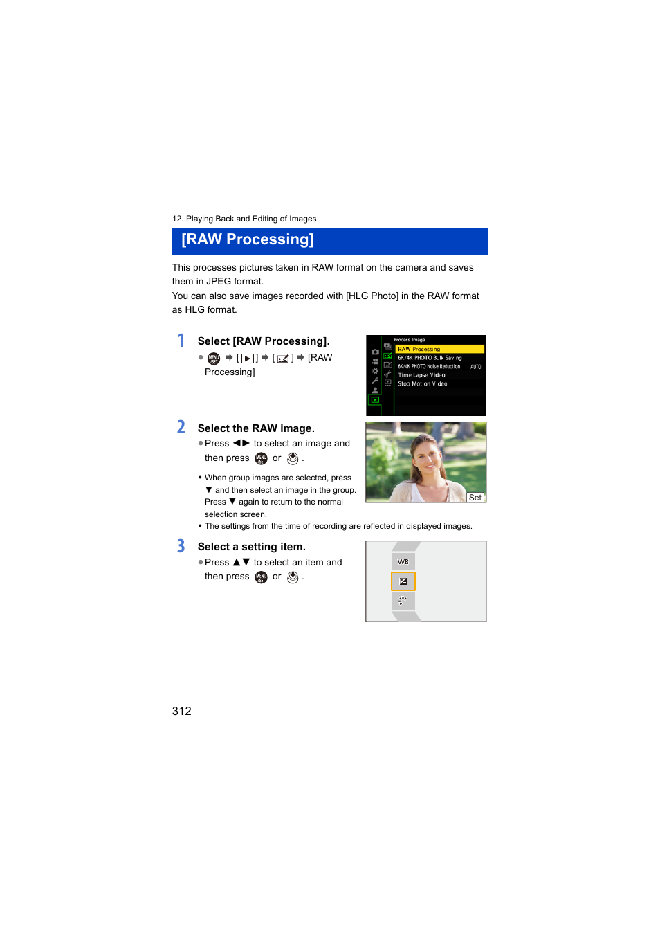 Raw processing, Processing | Panasonic Lumix S5 Mirrorless Camera User Manual | Page 312 / 570